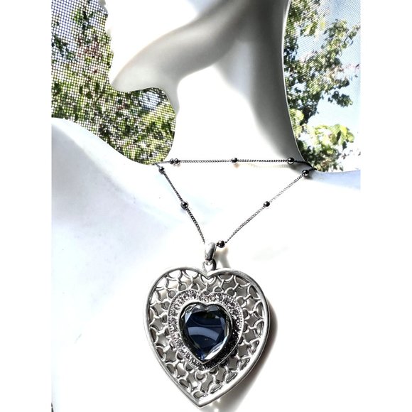 Heart Navy Stone Pendant with Chain Necklace - Picture 1 of 3